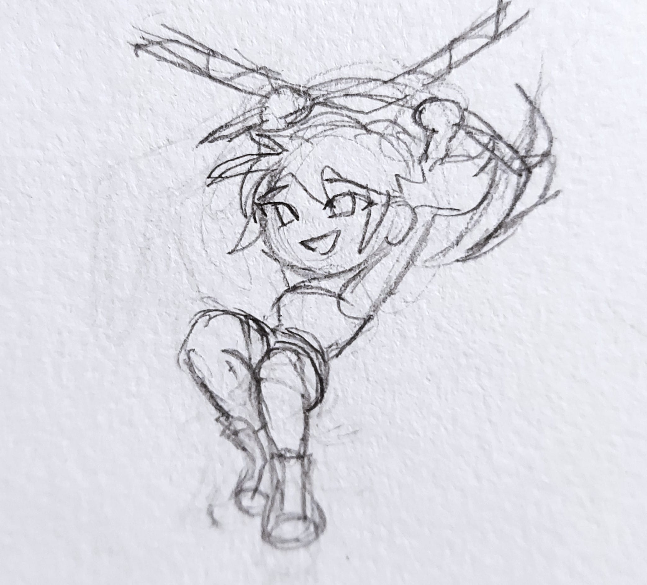 Sketch of Lara Croft hang gliding.