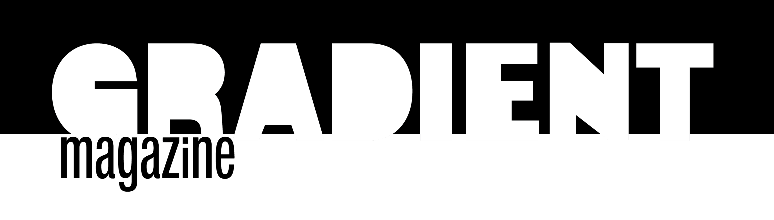 Gradient magazine font in white on a black background with "magazine" under it. (alternate design)