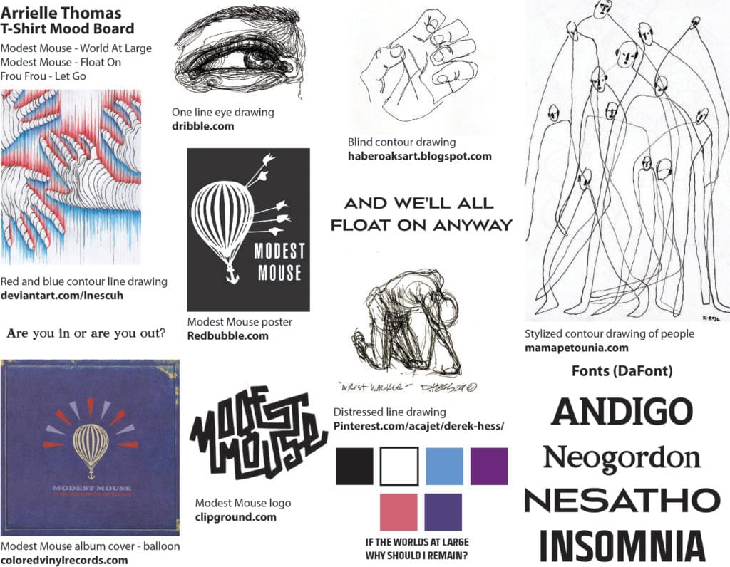 Mood board for the shirt's aesthetic and design.