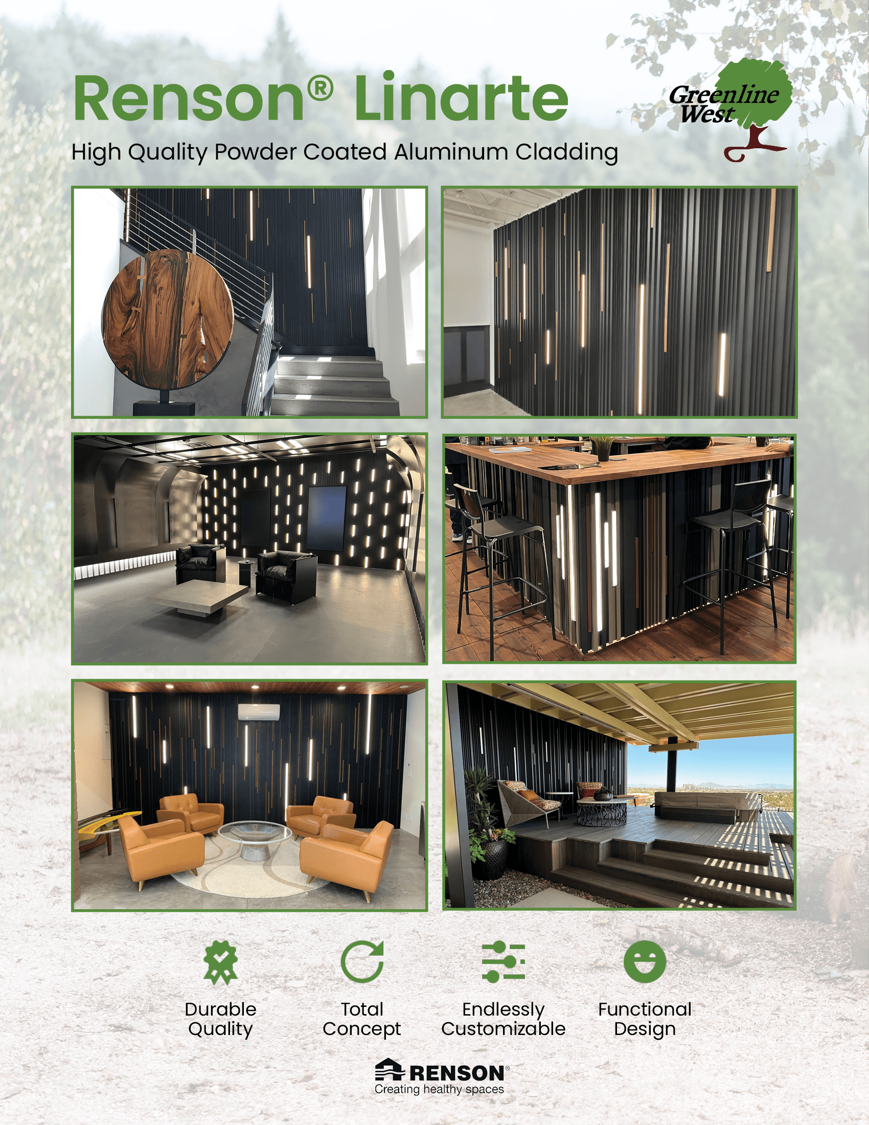 Flyer showcasing "Renson Linarte" wall cladding.