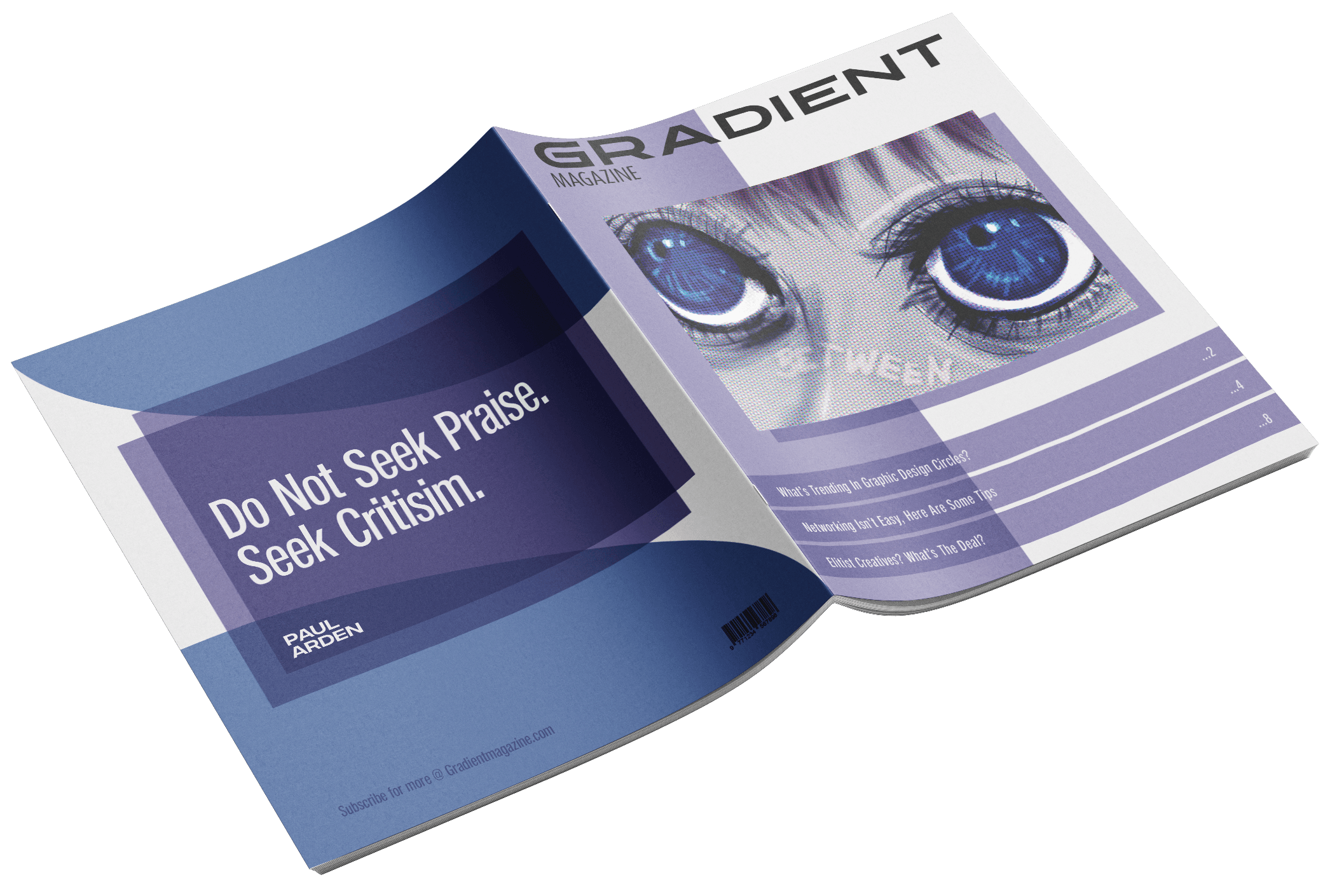 Mockup of a spread of the front and back cover of Gradient Magazine.