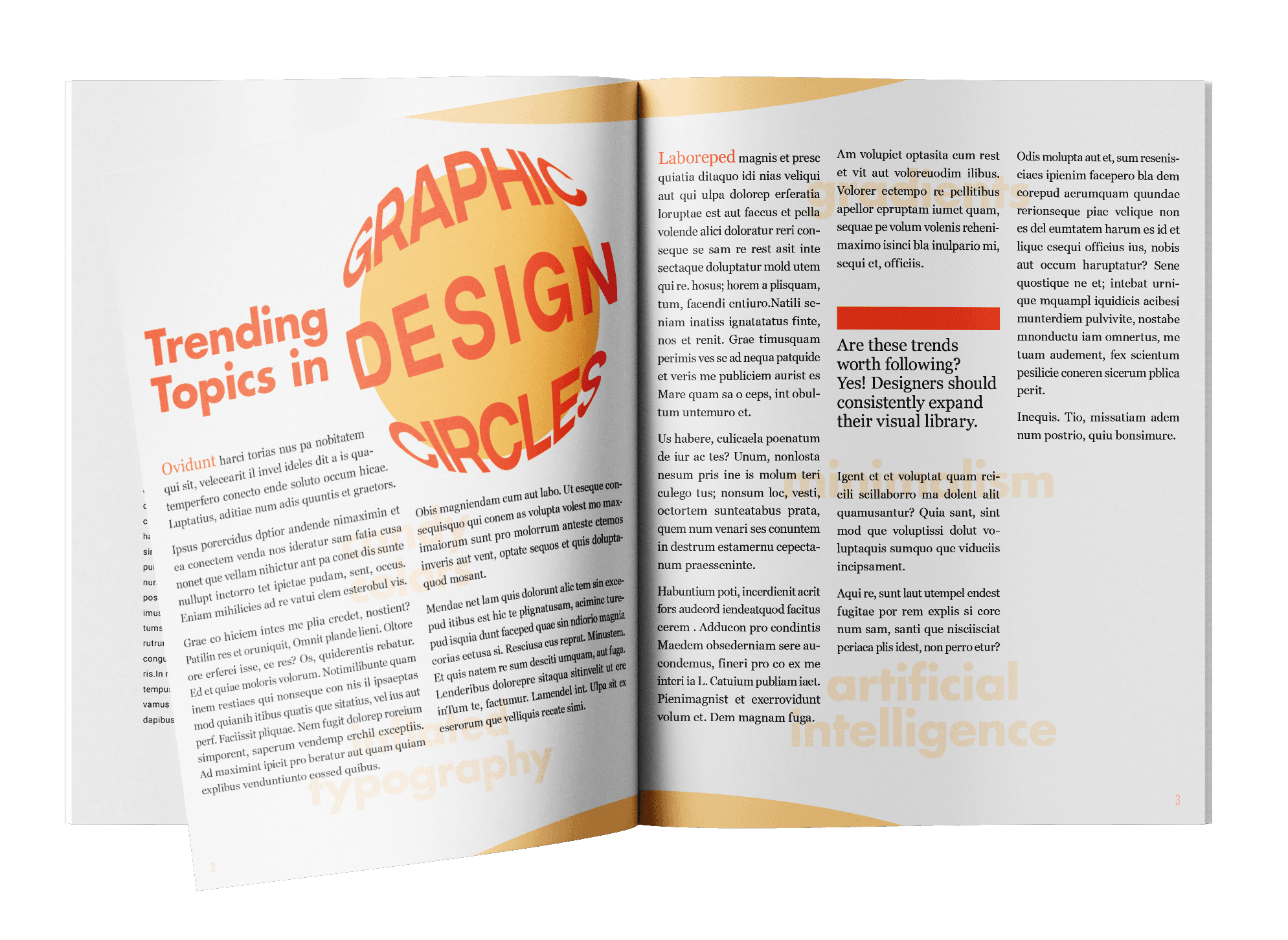 Mockup of a two page article inside Gradient Magazine.